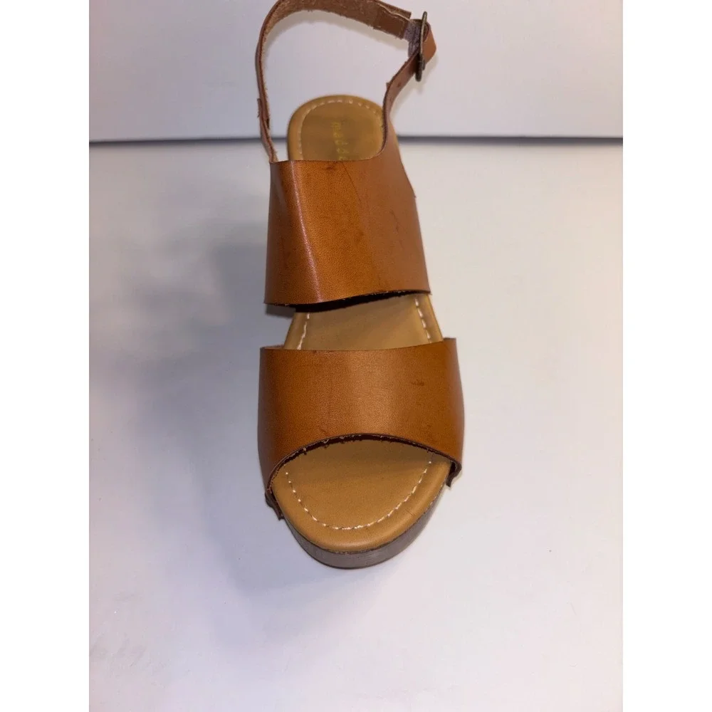 Madden Girl Driiggs Wedge Sandal Women's 8.5 Brown Faux Leather Comfort Open Toe